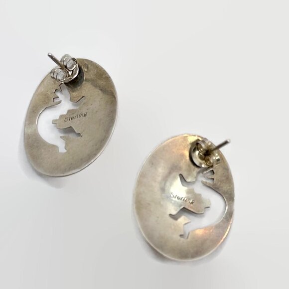 Kokopelli Earrings, Sterling Silver, Turquoise,Vintage, Flute Player - Picture 2 of 2